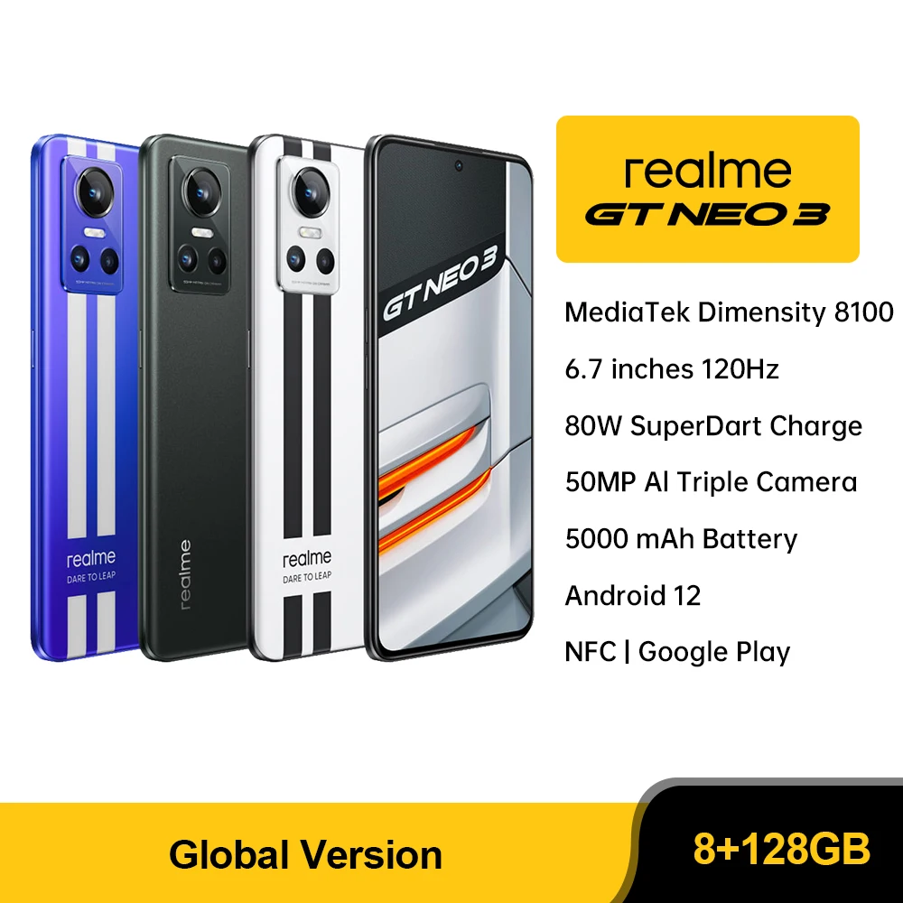 

Global Version realme GT NEO 3 Smartphone 5G Dimensity 8100 6.72" 120Hz OLED Display Sony IMX766 OIS Camera 80W SuperDart Charge