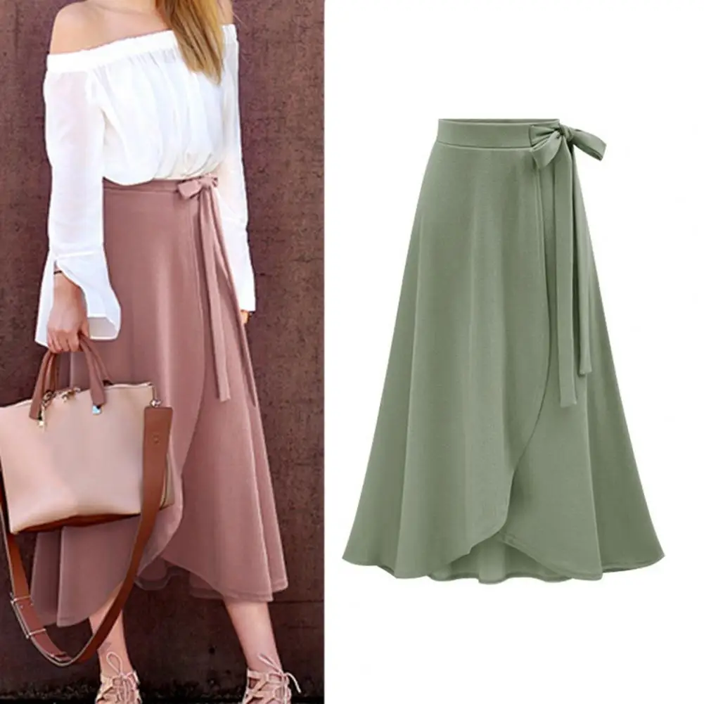 

Simple Solid Color Slit Large Hem Skirt Bottoms Office Lady Skirt Solid Color High Waist Bandage Skirt for Gathering