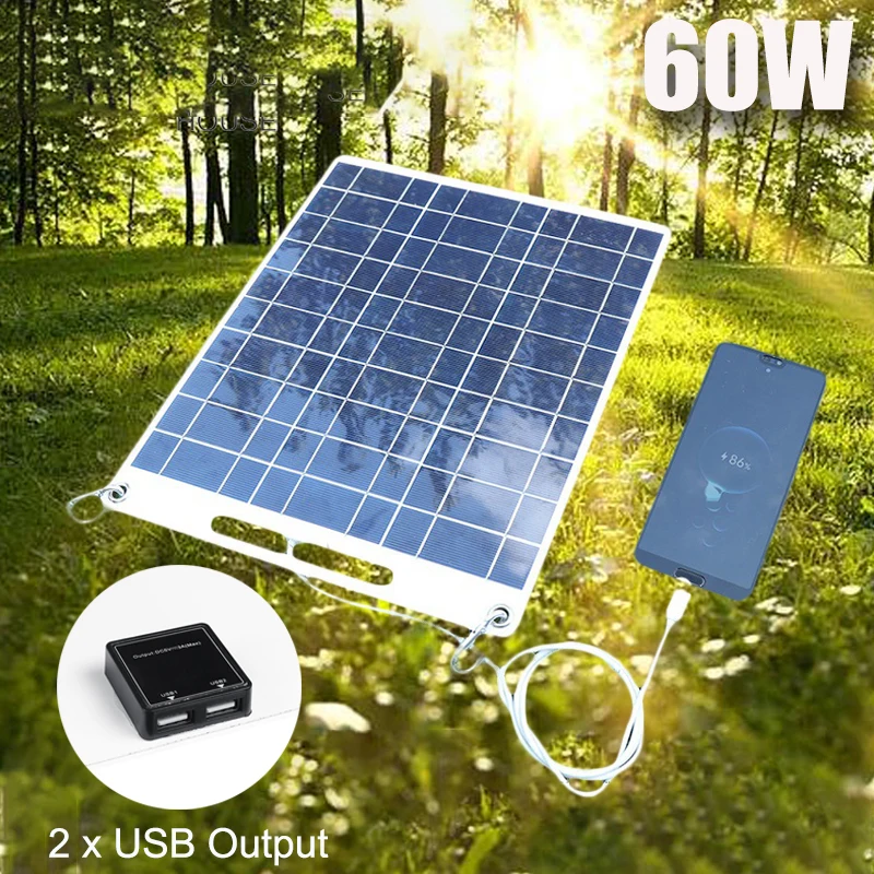 

Панель Солнечная портативная, 60 Вт, 5 В, 2 USB-порта