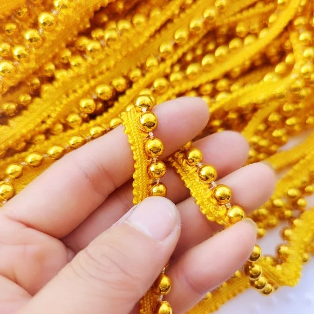 

Золотое Бисерное Кружево Дубая шириной 1,2 см для отделки бахромой, «сделай сам», для вечерние ринки, свадьбы, парадного платья, занавески, Де...