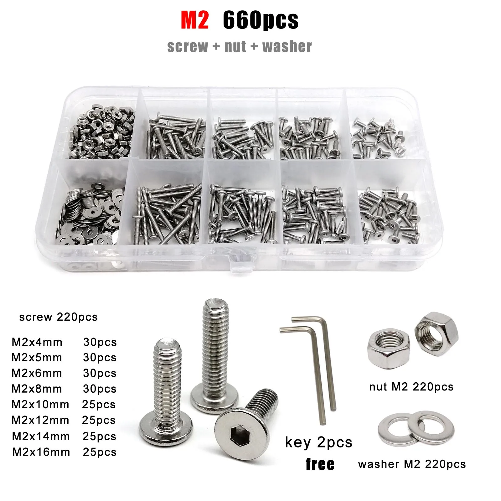 

Набор Ультратонких Болтов С Шестигранной Головкой M1.6-M8 Из Нержавеющей Стали 304 С Плоской Шайбой И Гайками Для Винтов Для ...