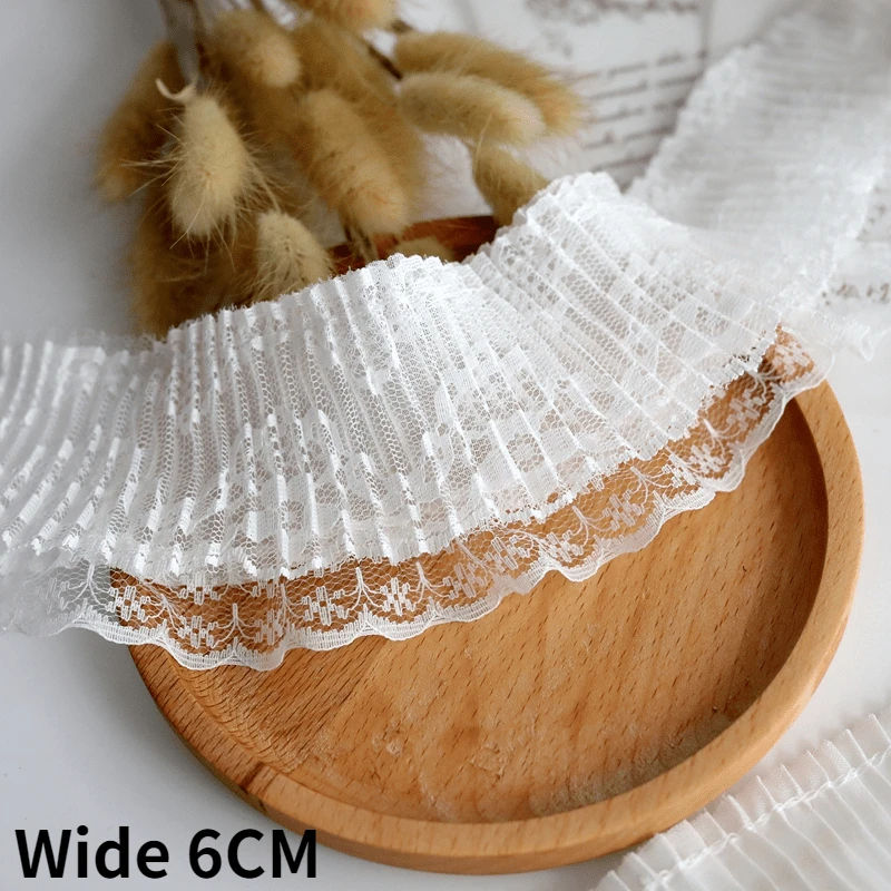 

6CM Wide Double Layers White Tulle Chiffon Frills Embroidery Fringe Ribbon Lace Collar Cuffs Trim Sewing Dress Apparel Fabric