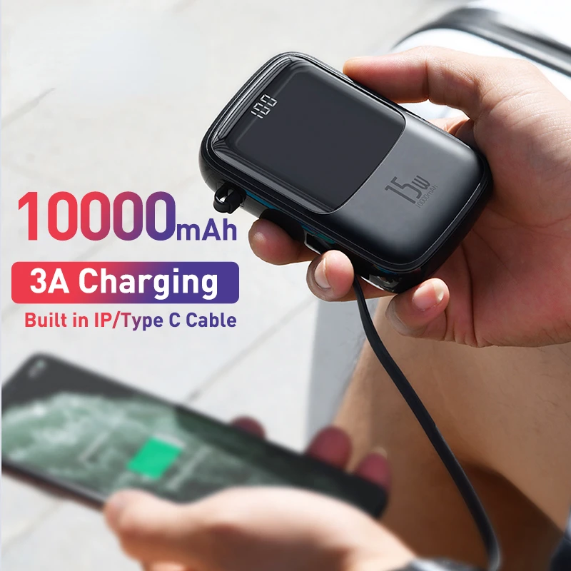 

2023New 10000mAh Mini Power Bank Built in Cables PowerBank External Battery Charger For iPhone 12 11 Pro Xiaomi Samsung Huawei