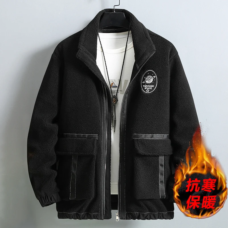 150KG Men's Grain Cashmere Coat Stand Collar Fur One Piece Plus Fat Plus Size 11XL 10XL Winter Loose Fashion Fat Lamb Fur Jacket