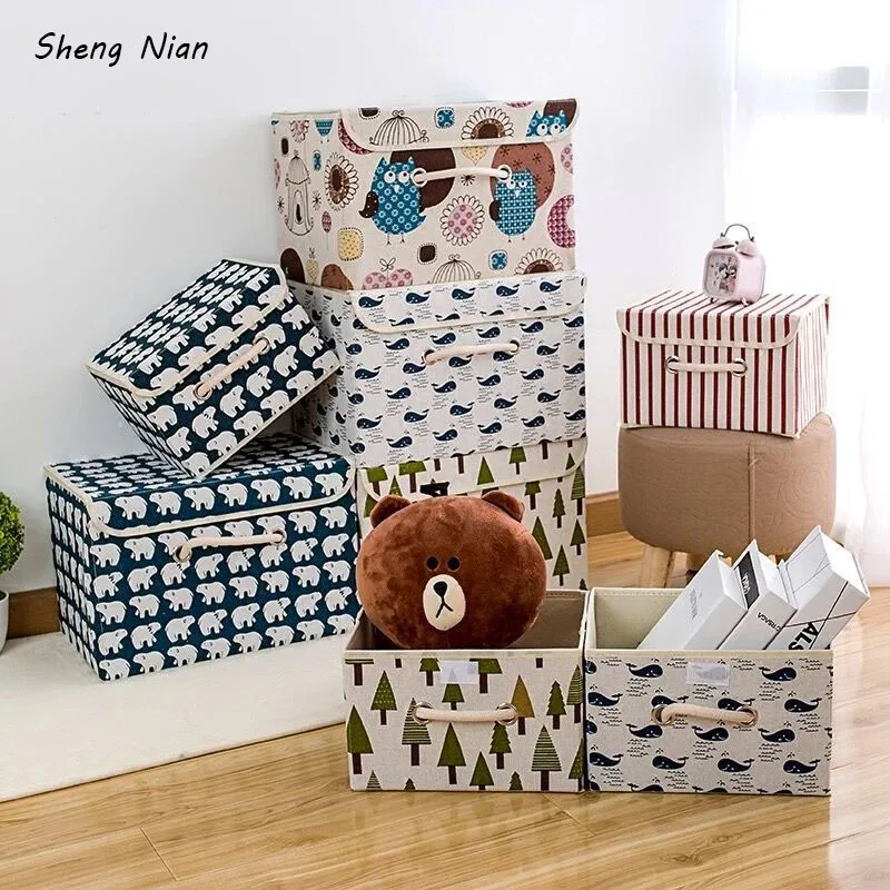 

Cartoon Fabric Storage Box Clothes Toy Book Shoe Sundries Pet Cat Dog Supplies Folding Organizer Foldable Square Large Space Box