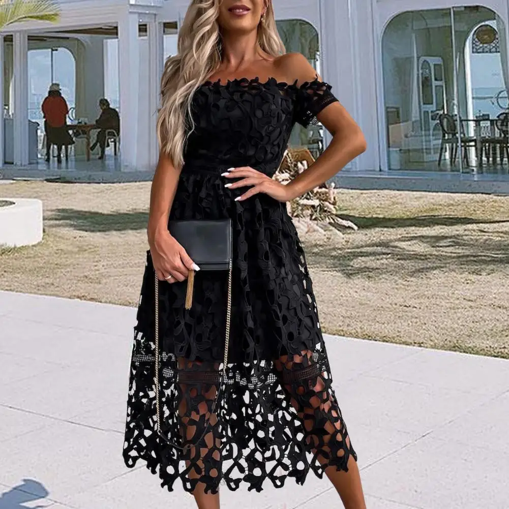 

Женское кружевное платье с коротким рукавом, лоскутное Дамское Платье с вырезом лодочкой и открытыми плечами, Дамское Платье с открытой спиной, уличная одежда