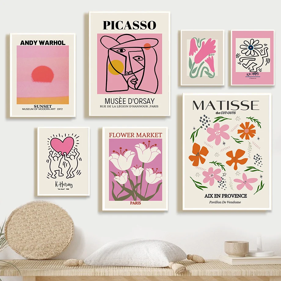 

Настенные художественные плакаты Sunset Picasso Girl Matisse с изображением цветов кораллов, абстрактные картины на холсте для декора гостиной