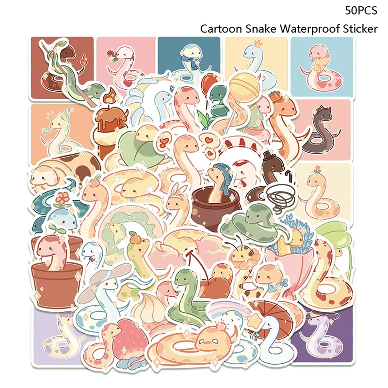 

50PCS Cartoon Cute Small Snake Stickers Animals Kawaii DIY Car Skateboard Laptop Motor Graffiti Sticker Decals Kid Toys