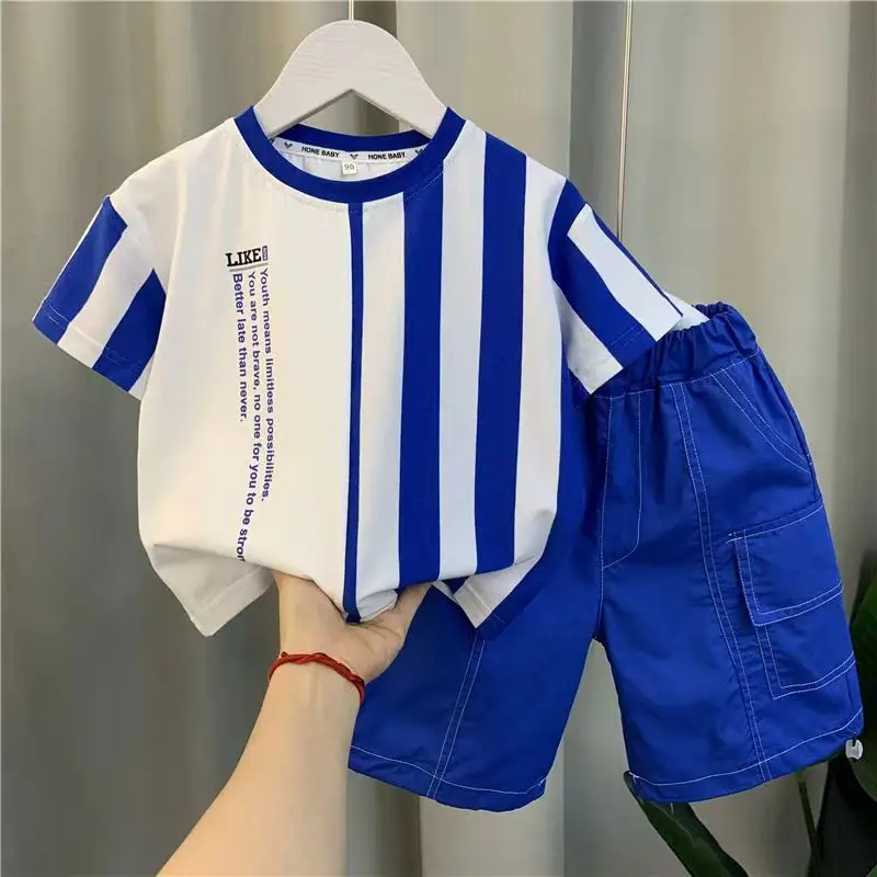 Kids Boys Summer Suit New Childrens Handsome Net Red Clothes Boys Summer Short Sleeves Foreigner Blast Street Two Piece Set