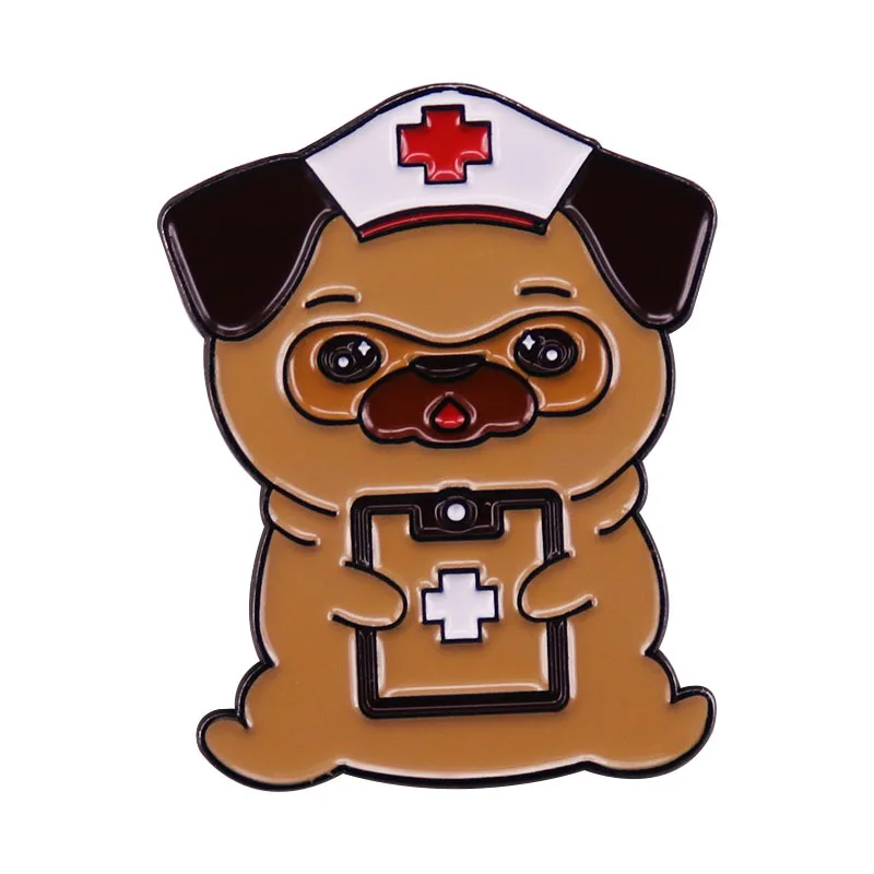

Cute Pug Nurse Emergency Medical Treatment Cartoon Metal Enamel Clothes Hat Bag Coats Lapel Badge Brooch Pin