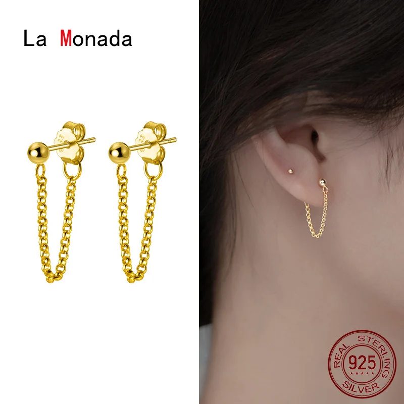 

La Monada Chain Stud Earrings 925 Sterling Silver 925 Small Silver Earrings For Women Silver Pierced Girls Student Silver Back