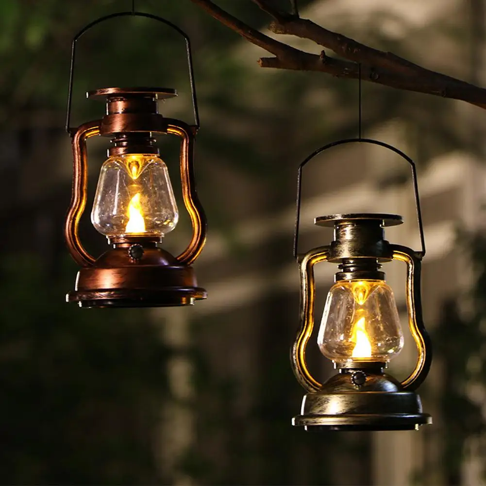 

LED Solar Candle Light Retro Kerosene Lamp Outdoor Portable Lantern Light Solar Powered Hanging Light Courtyard Garden Decor