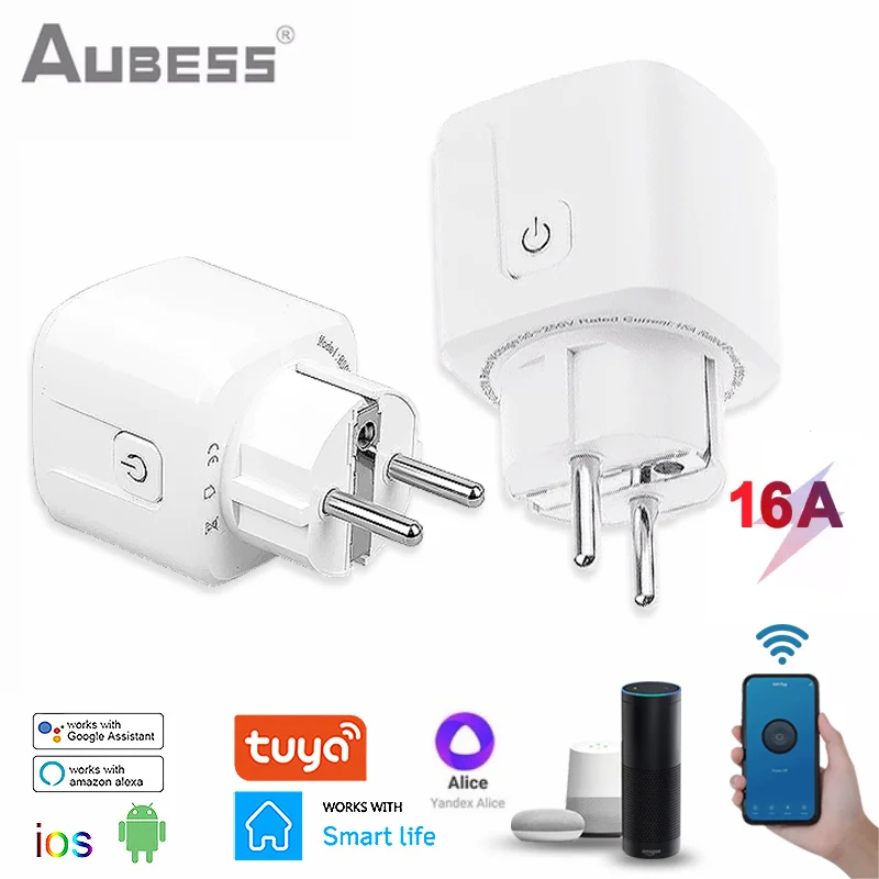 

Aubess 16A Mini Smart Socket EU 3500W WiFi Plug Tuya Smartlife APP Timer & Schedule Works With Yandex Alice Alexa Google Home