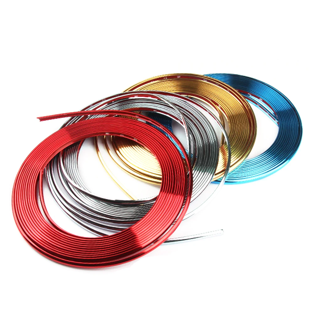 

8m/Roll Car Wheel Rim Protector Decoration Chrome-Plated PVC Strip Wheel Rim Moulding Trim Tire Guard Interior Exterior Decors