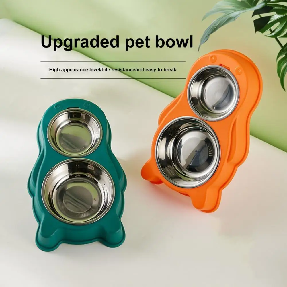 

Pet Bowl Stainless Steel Double Cat Dog Bowl Non-slip Easy Cervical Vertebrae Protection Ideal Pet Feeder Penguin-shaped Pet