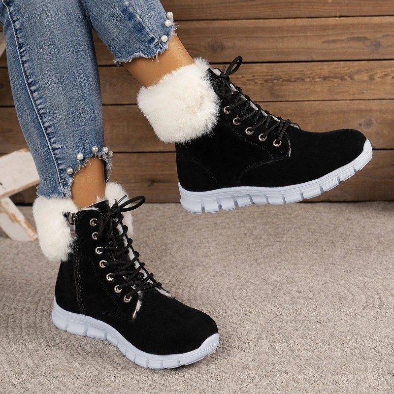 

2024 new thick-soled non-slip women's casual boots round-toe lace-up autumn and winter fashionable warm snow boots Botas Mujer