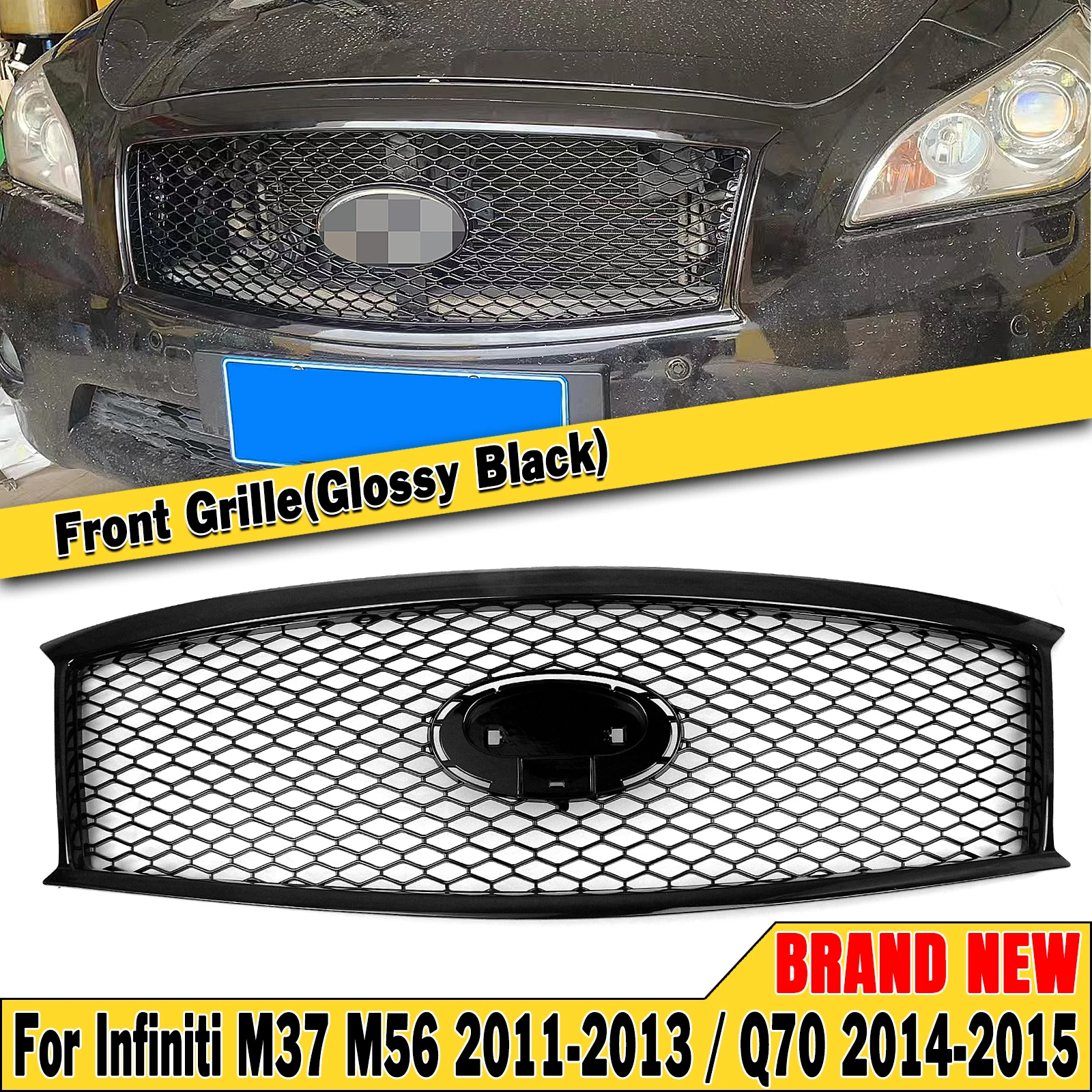 

Front Grille For Infiniti M37 M56 2011-2013 Q70 2014-2015.4 Honeycomb Style Grills Gloss/Matte Black Upper Bumper Hood Mesh Grid