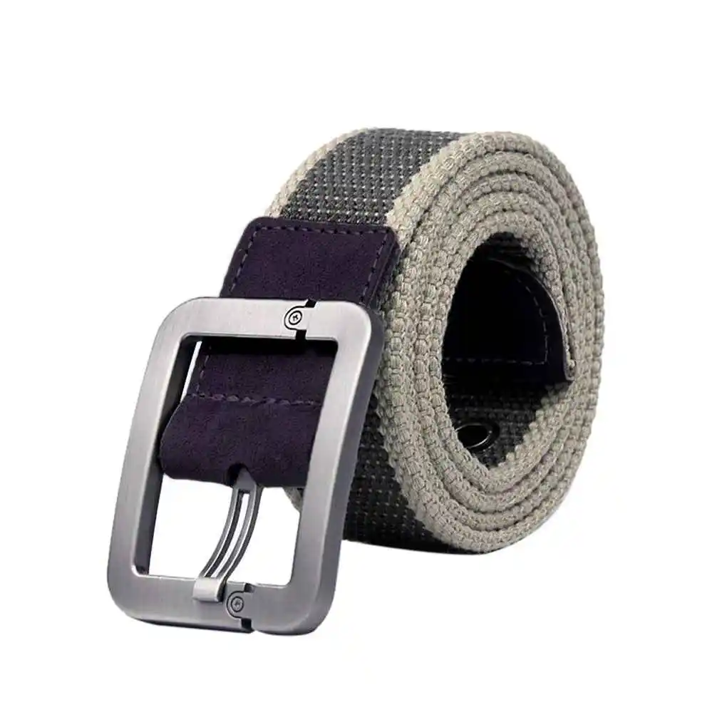 

Men'S Stripe Belts Casual Belt Buckle Canvas Leather Belt