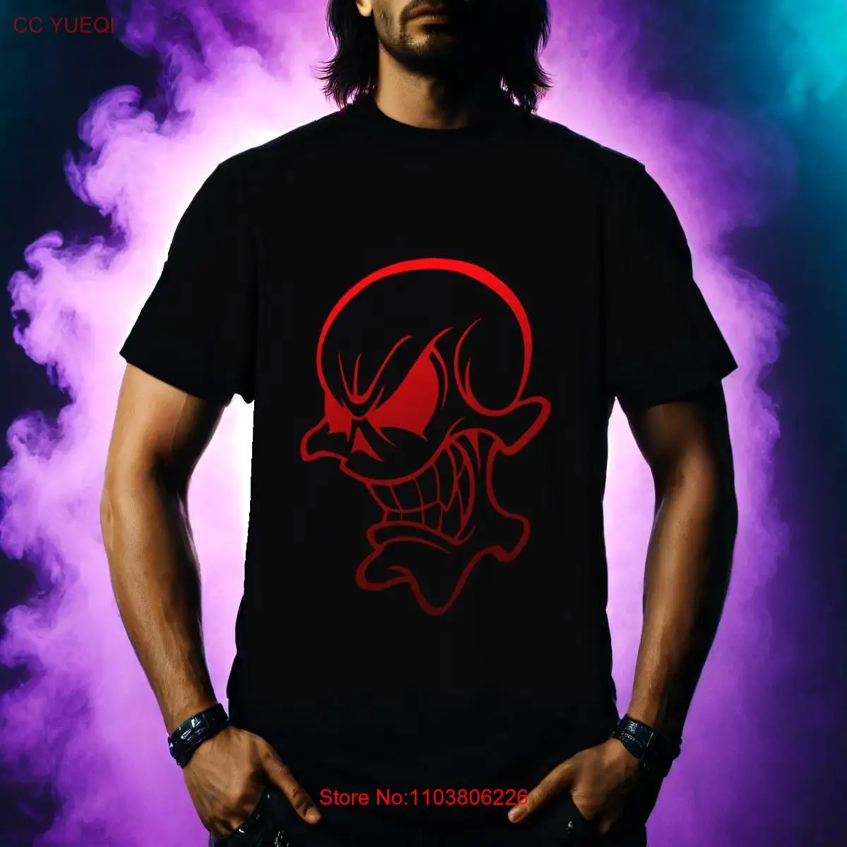 Футболка Wicked Abstract Red Skull Dark Fantasy Front Side Only с цифровым принтом на тему Хэллоуина