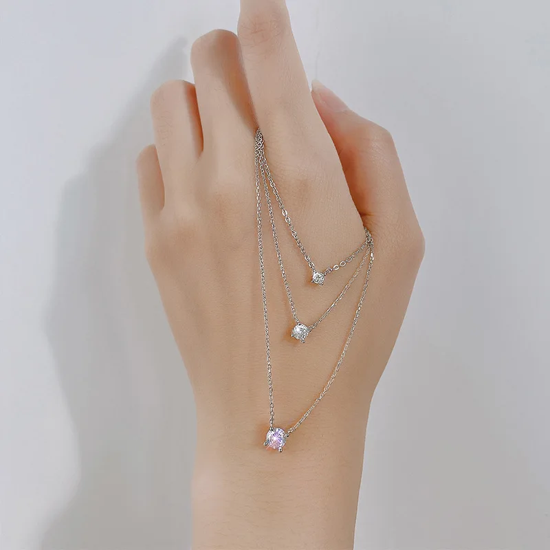 

S925 Sterling Silver O-Chain Pendant Necklace 0.3cm/0.4cm/0.5cm Single Shiny Diamond Simple Clavicle Chain Women FineJewelry