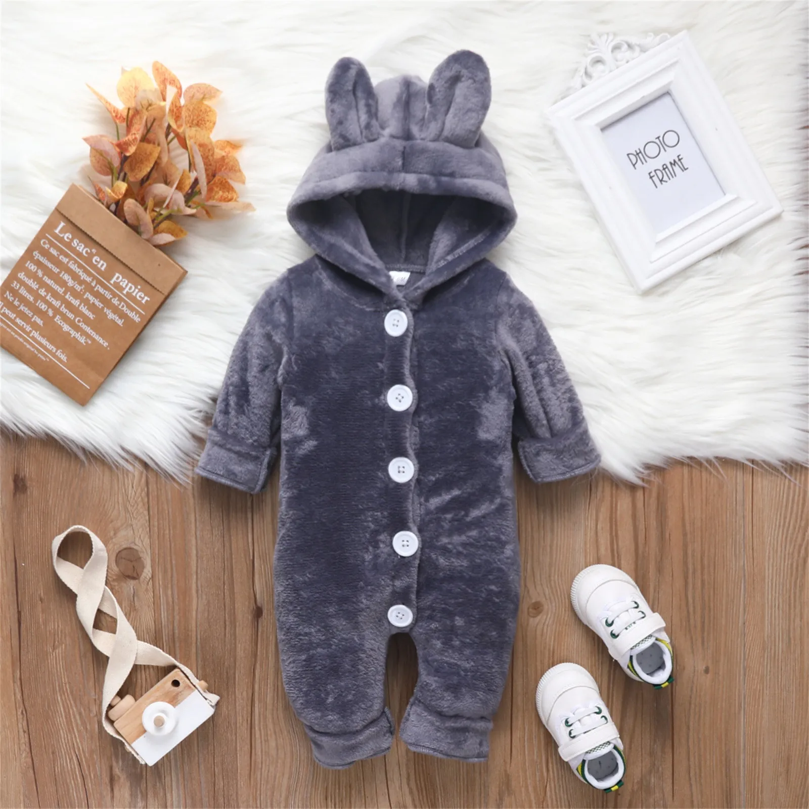 

Детский однотонный комбинезон с длинными рукавами и капюшоном