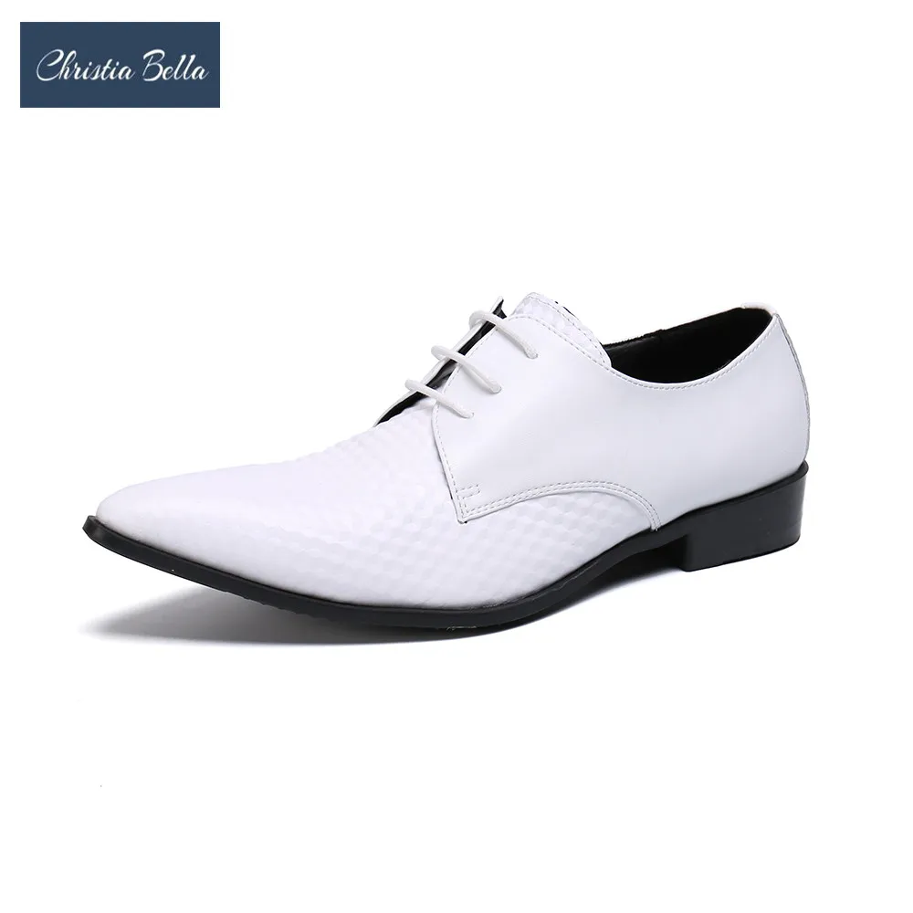 

Christia Bella British Style Mens White Leather Shoes Wedding Party Male Dress Shoes Pointed Toe Plus Size Men Oxford Shoes