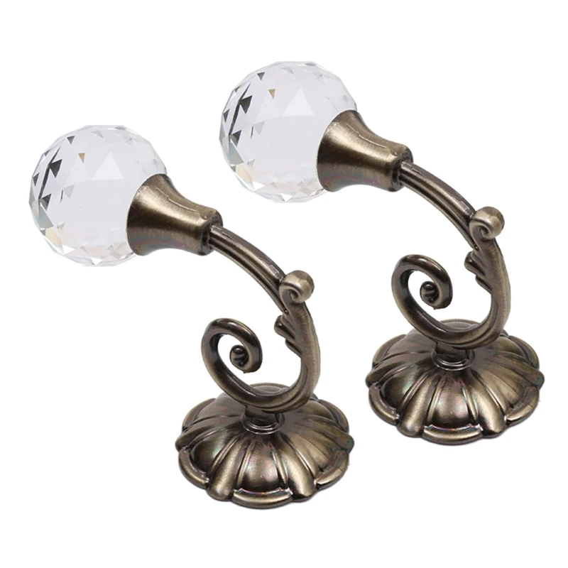

2x Metal Crystal Ball Curtain Hooks Holdback Wall Tie Back Hanger Holder E65B