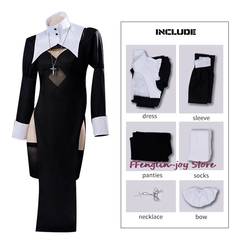 

Аниме сексуальные монахини оригинальный дизайн косплей Chowbie Униформа черное сексуальное платье большого размера Хэллоуин костюмы для женщин