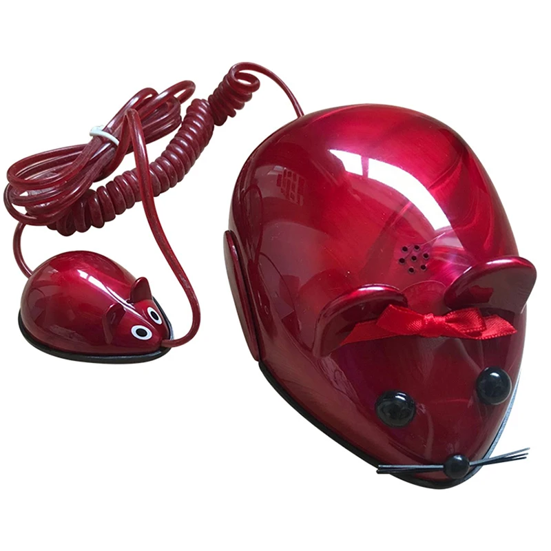 Cute Little Mouse Corded Phone Creative Home Office Fixed Landline Telephone, Lighted Keypad, Phone Decoration- Red, White, Gray