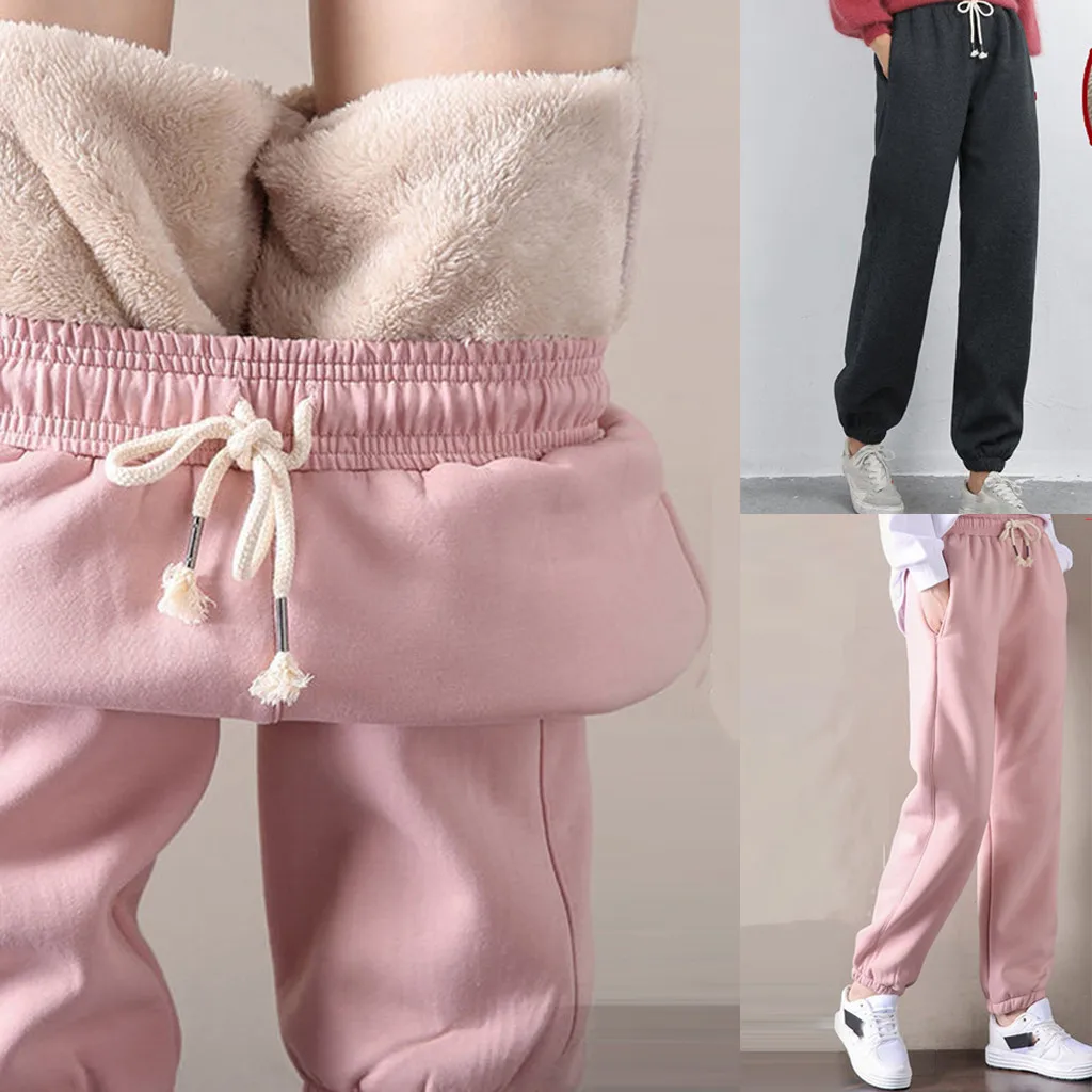

2022 Winter Women Gym Sweatpants Workout Fleece Trousers Solid Thick Warm Winter Female Sport Pants Running Pantalones