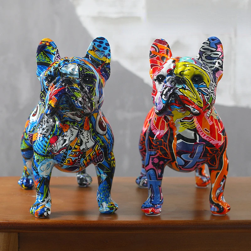 

Colorful Standing French Bulldog Resin Statue Decoration, Pet Dog DIY Graffiti Crafts, Desktop Animal Statue Ornament.