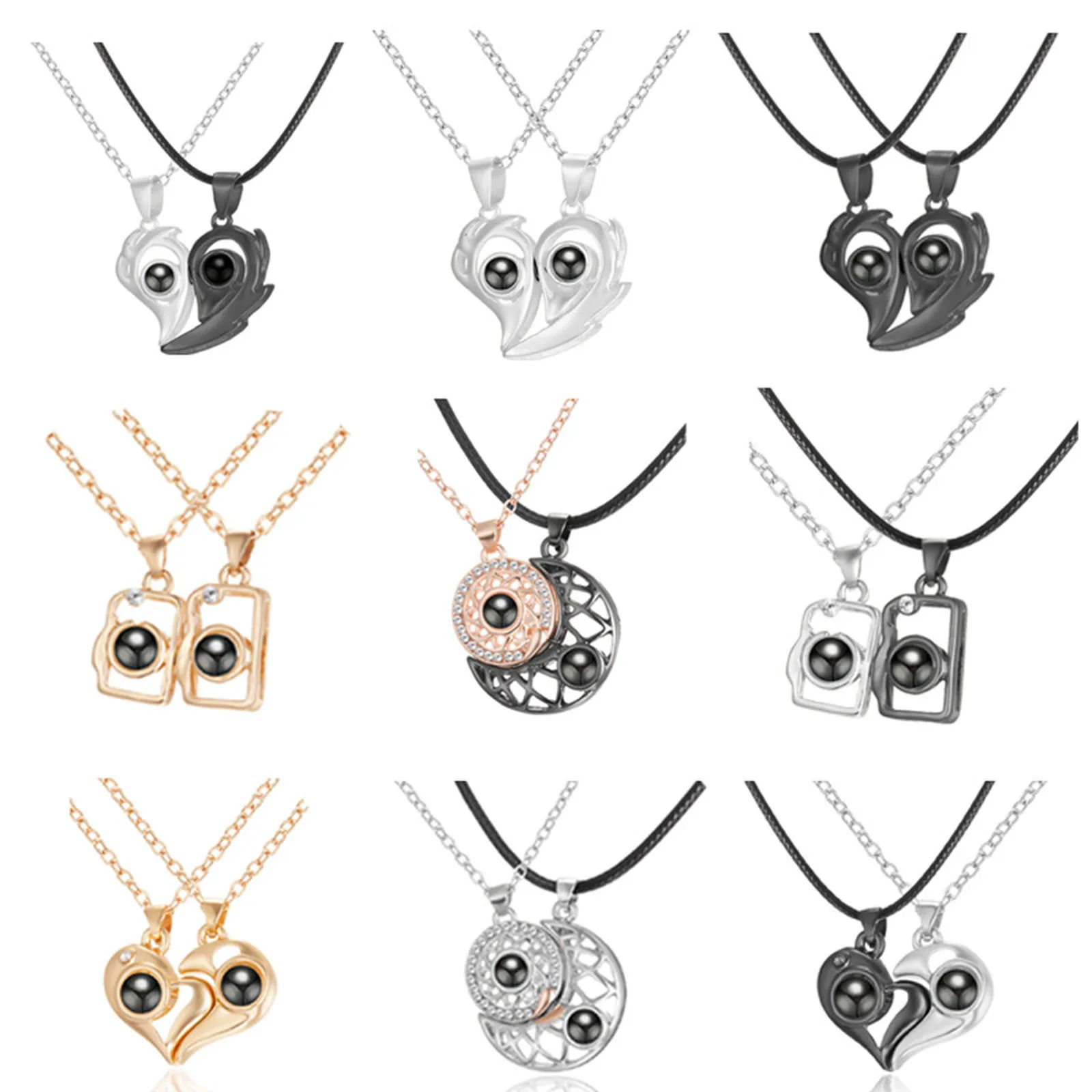 

2022 New Fashion Zinc Alloy Heart Geometric Necklace Multicolor Magnetic Charm Couple Necklace For Valentine's Day Gifts 1 Set