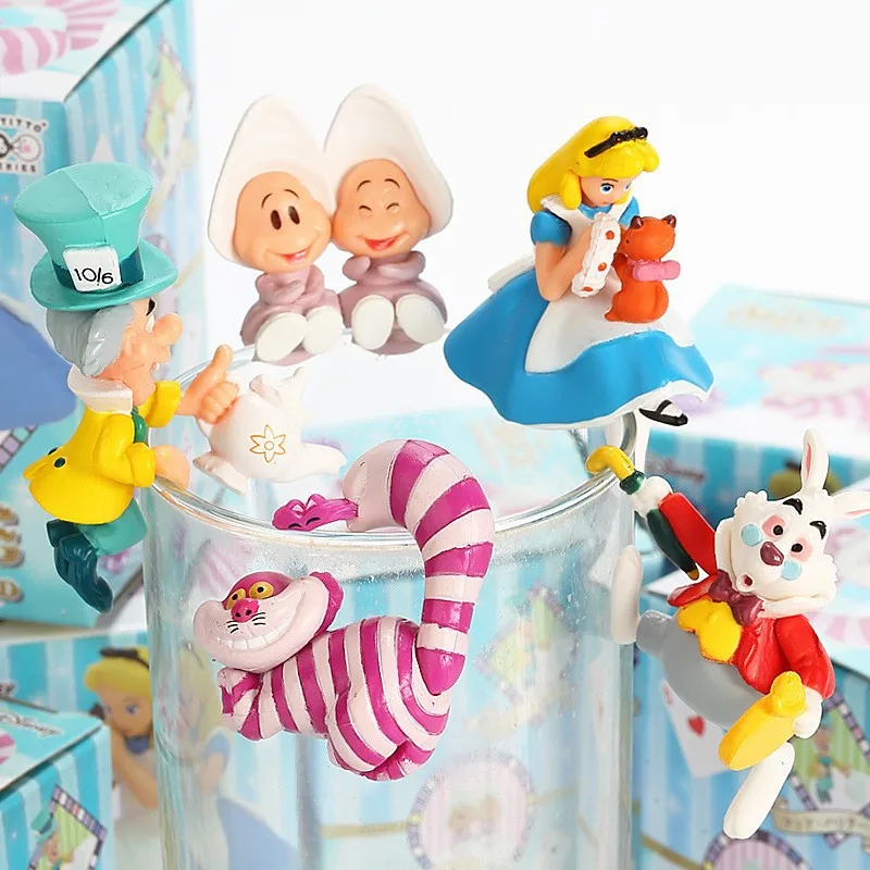

8Pcs/Set Disney The Edge Of Cup Alice in Wonderland Cheshire Cat White Rabbit Mad Hatter Young Oyster Action Figure Toys Gifts