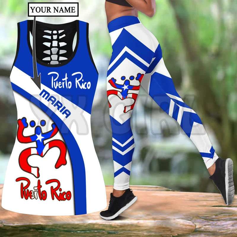 Personalized Name Puerto Rico  3D Printed Tank Top+Legging Combo Outfit Yoga Fitness Legging Women