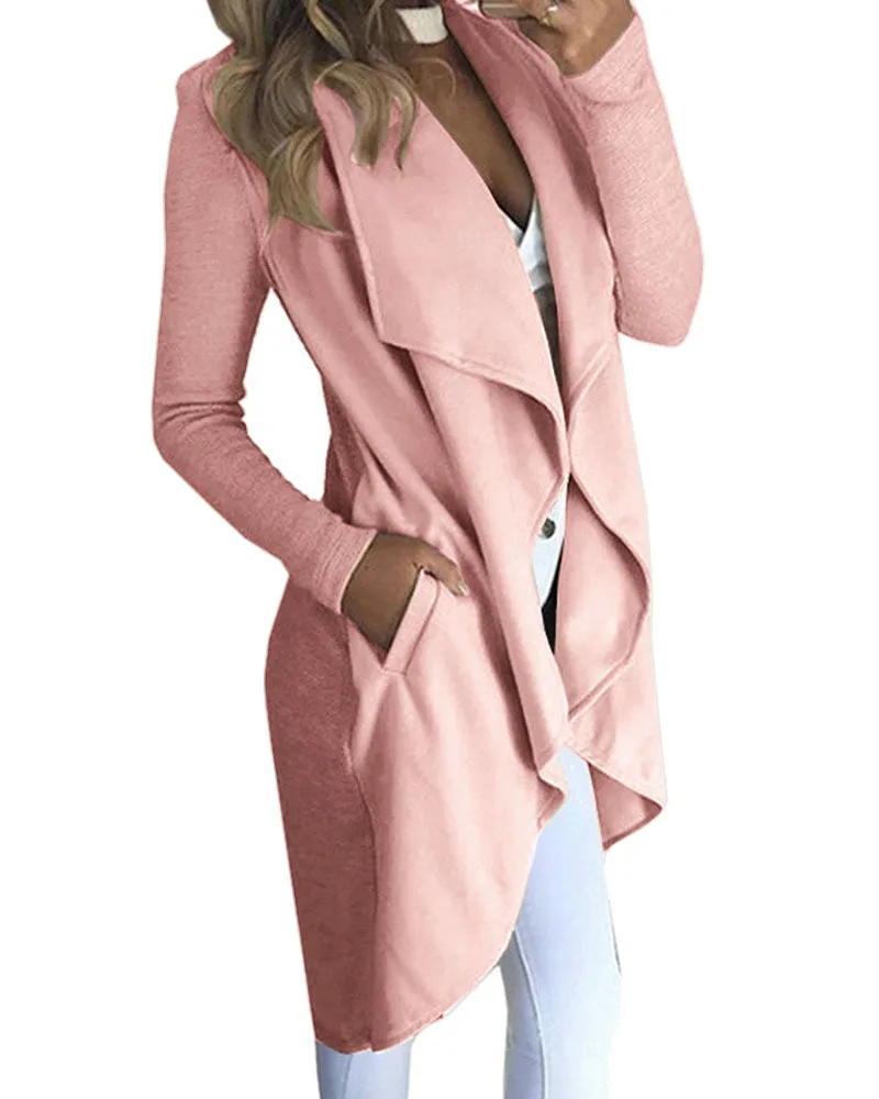 

Autumn Winter New Women's Clothing Solid Color Lapel Long Sleeve Cardigan Irregular Fashion Coat Solid Color