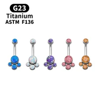 g23 titanium women trendy belly button rings exquisite round opal navel piercing barbell lady popular body jewelry