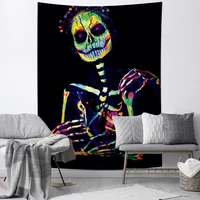 psychedelic skull tapestry floral skeleton moon hippie bohemia wall hanging aesthetic living room yoga bedroom study blankets