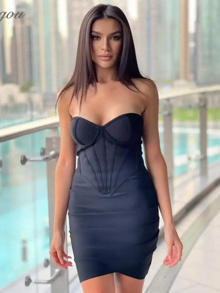 

Ailigou Free Shipping 2022 New Strapless Backless Sexy Women'S Mini Nightclub Party Dress Vestidos Elegant Tight Bandage Dress