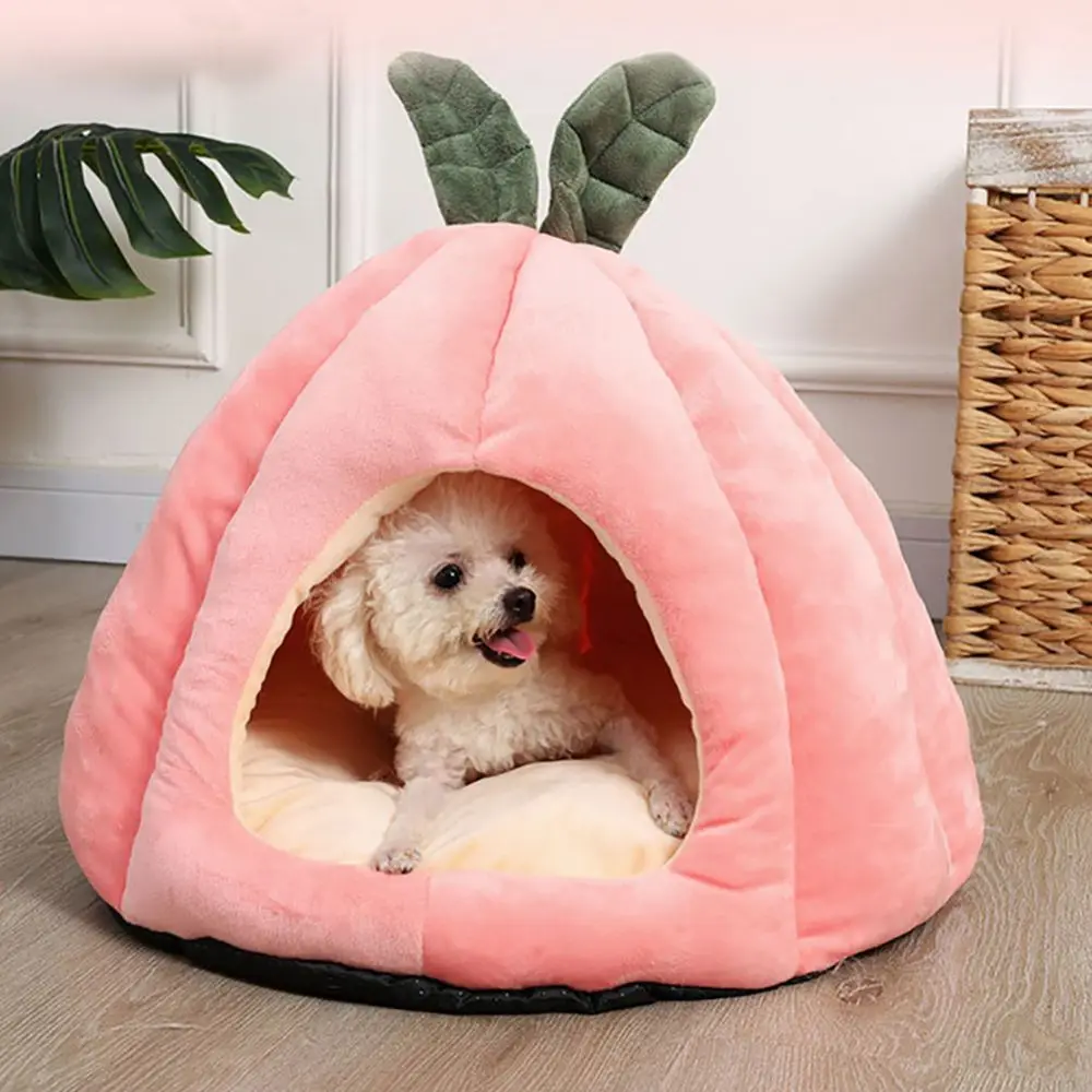 

Pet Sleeping Bed Semi-Close Soft Plush Cozy Cave For Kitten Puppy Warm Hideout Winter Pussy House Indoor Beds Cat Accessories