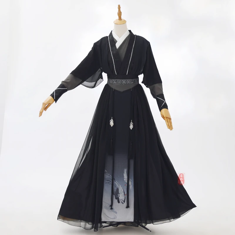 

Chinese Hanfu Men Ancient Traditional Embroidery Hanfu black Folk Dress Han Dynasty Oriental Clothing Halloween Cosplay Costumes