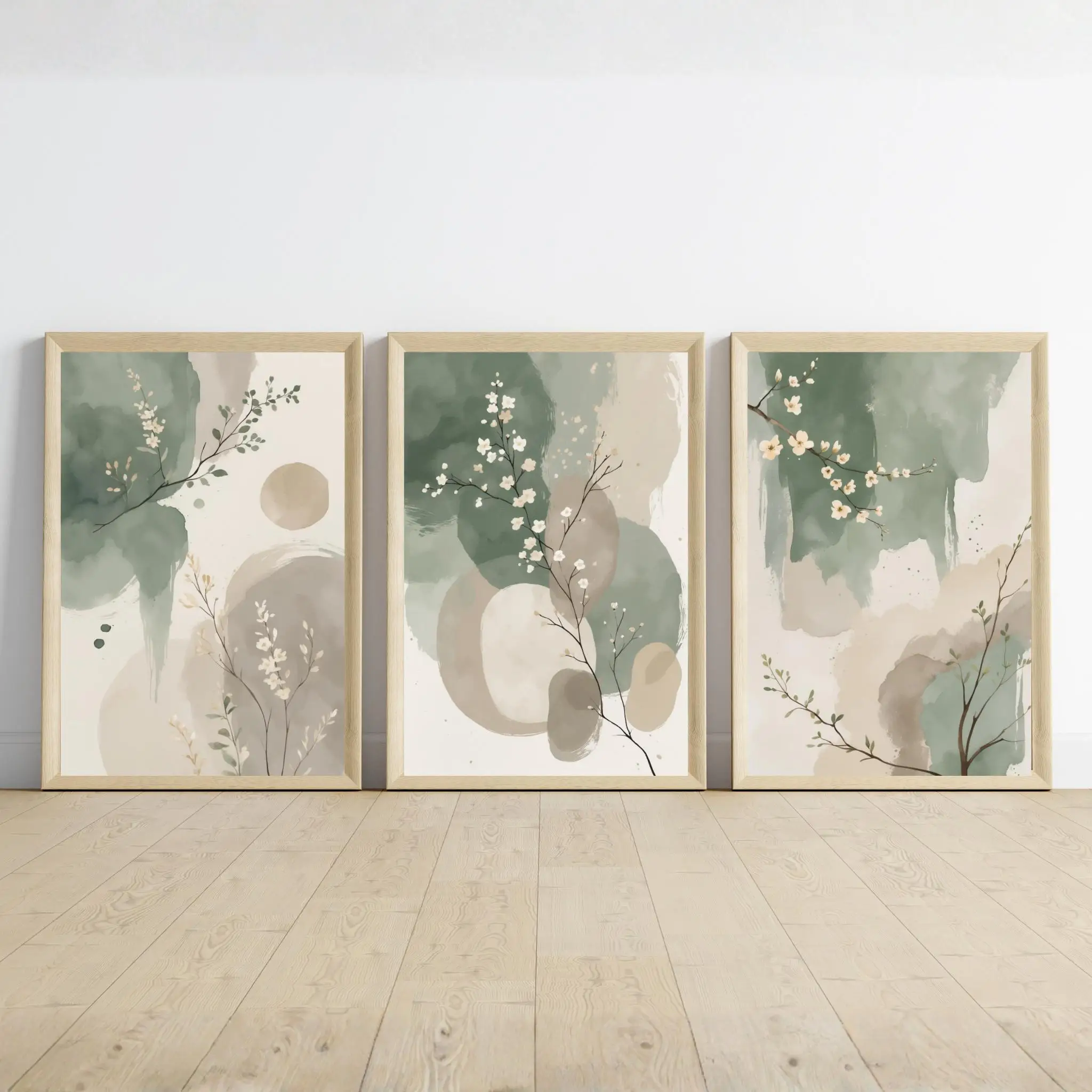 

Набор постеров 3 шт. Japandi абстрактные акварельные листья