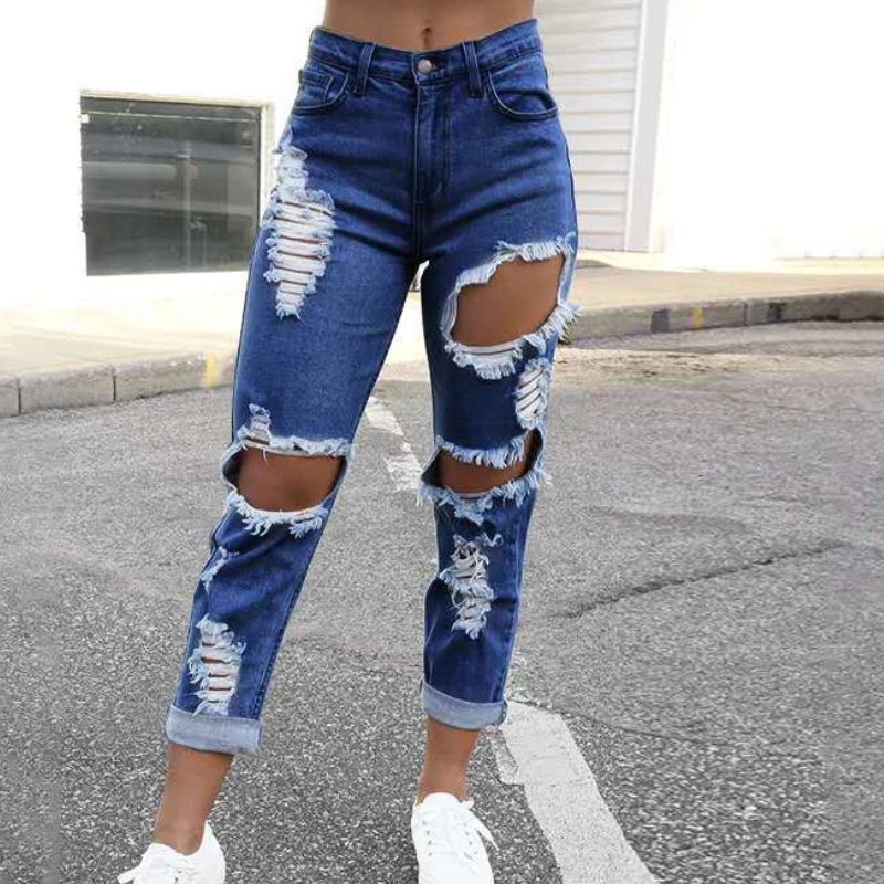 Women's Pocket Small Leg Classic Sexy Capris 2021 Spring and Summer New Street Style Mid Waist Female Multi Hole Skinny Jean Pop