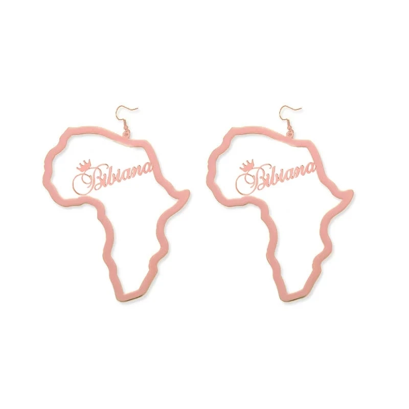 

PTQASP Anniyo African Map Custom Name For Women Stainless Personalized Big Earrings Exaggerate Africa Traditional Ethnic Jewelry