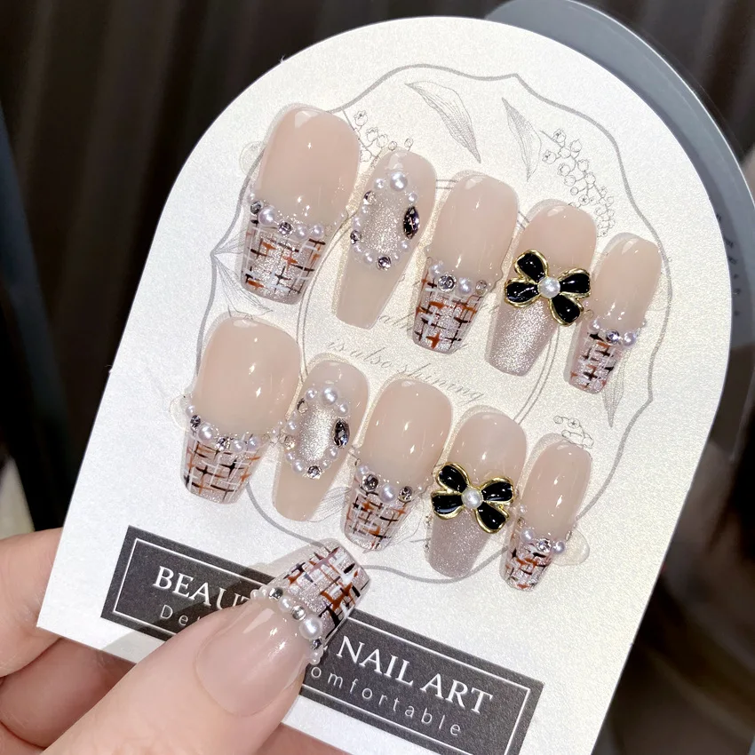 10 шт. ручная работа накладные ногти осень-зима ретро французские полное покрытие