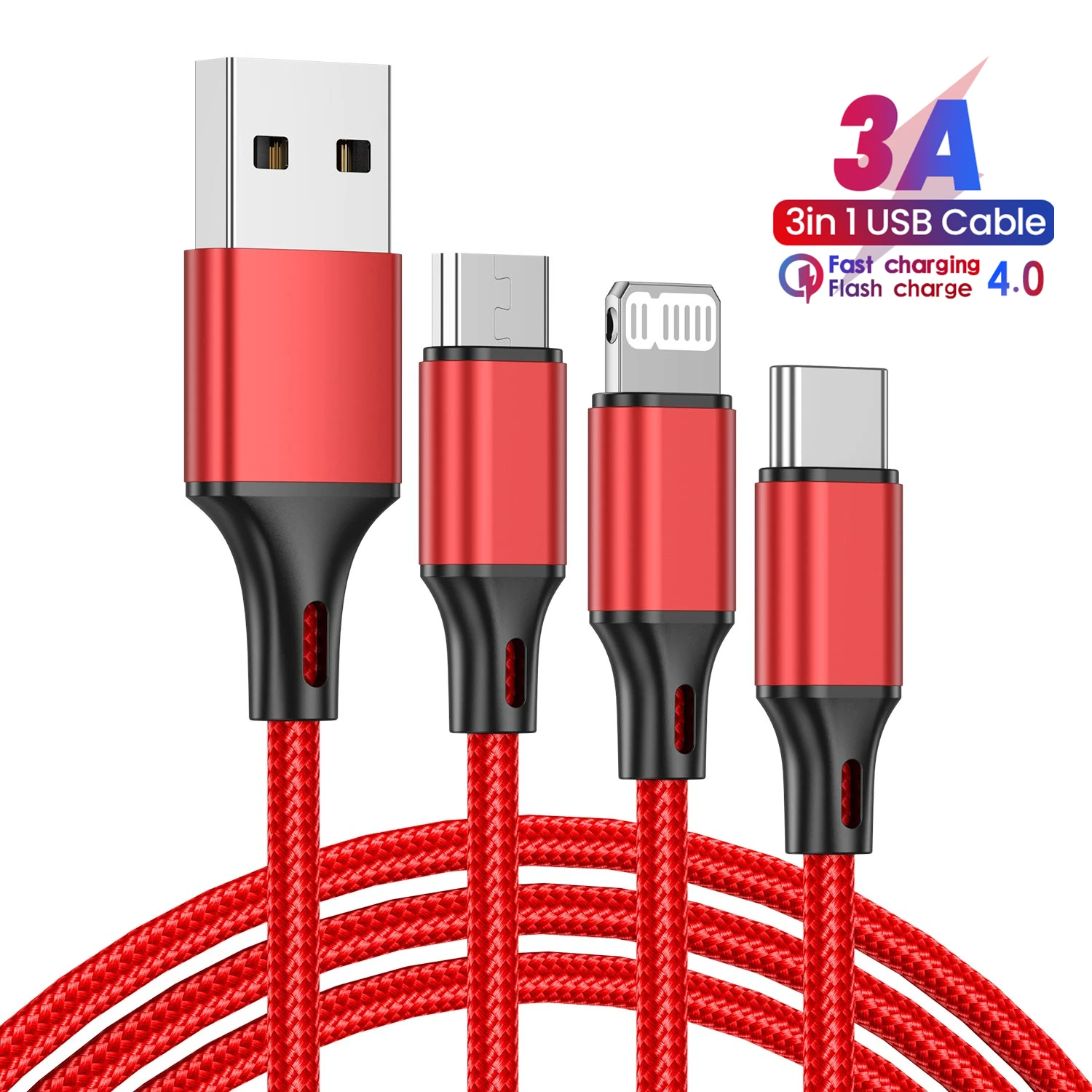 

3 In 1 3A USB Cable Type C Micro Mobile Phone Multiple Fast Charging Cord For iPhone 14 13 Pro Max Xiaomi 12 POCO Samsung Realme