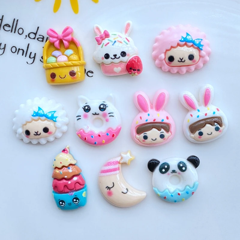 

20Resin Cartoon Animal Doughnut Cat Rabbit Flatback Stone Scrapbook Applique Figurines DIY Wedding Embellishment Manicure Craft