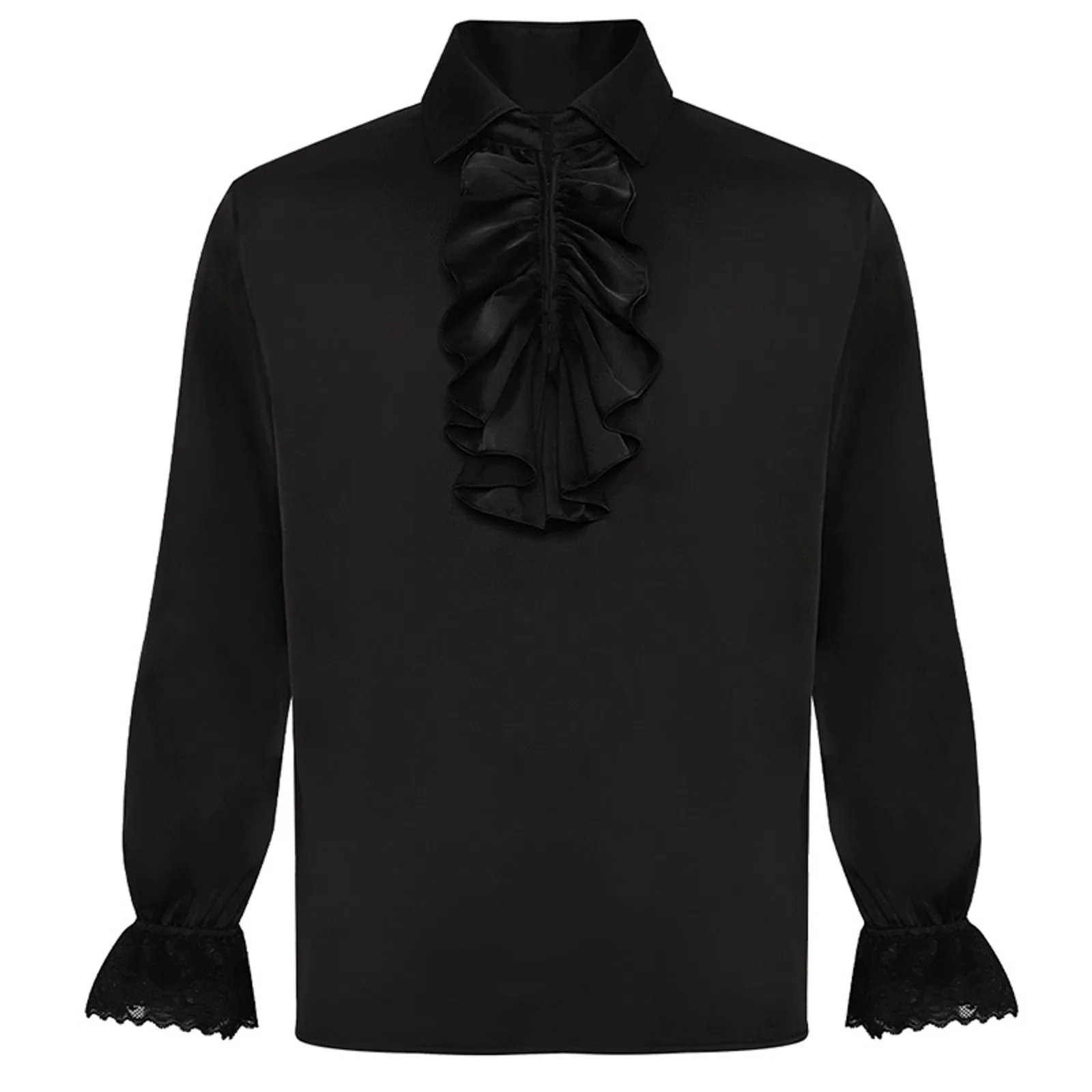 

Men Art Retro Gothic Embroidery Solid Color Shirt Top Oversize Flare-Sleeves Vintage Clothing Turn-Down-Collar Folk Male Blouse