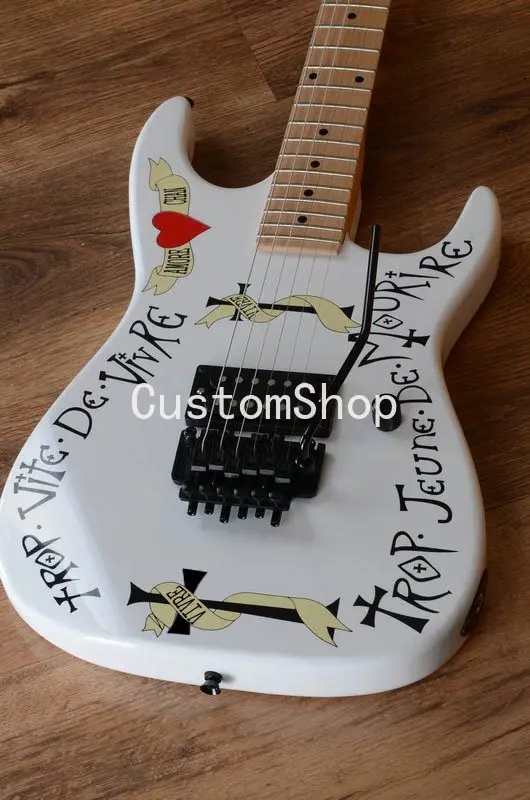 

WarrenDemartini Frenchie San Dimas White ST Electric Guitar Black Floyd Rose Tremolo Tailpiece, Humbucker Single Coil Pickup