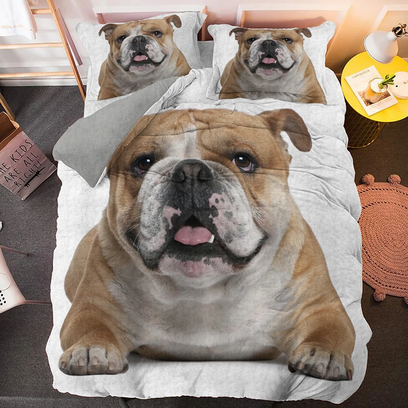 Lovely Bulldog Bedding Set Pet Animal Dog Pillowcase Cover Kids Adult Bedclothes King Queen Single Sizes Comforter Covers Sets