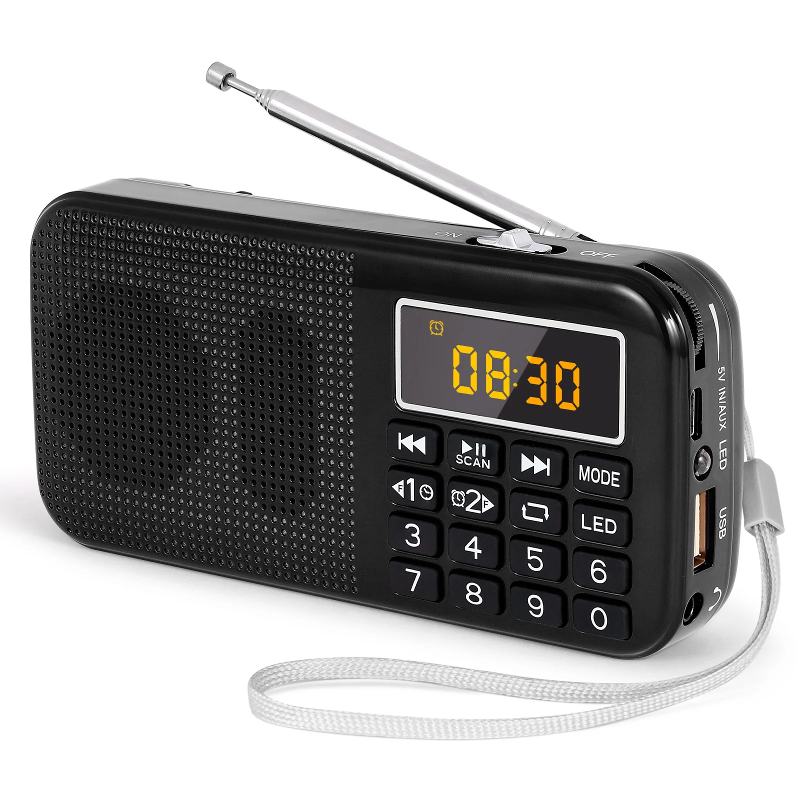 

PRUNUS J-725 Radio FM Portable Radios Digital Radio Rechargeable Radio USB/SD/TF/AUX Player Flashlight Alarm Clock LED Display